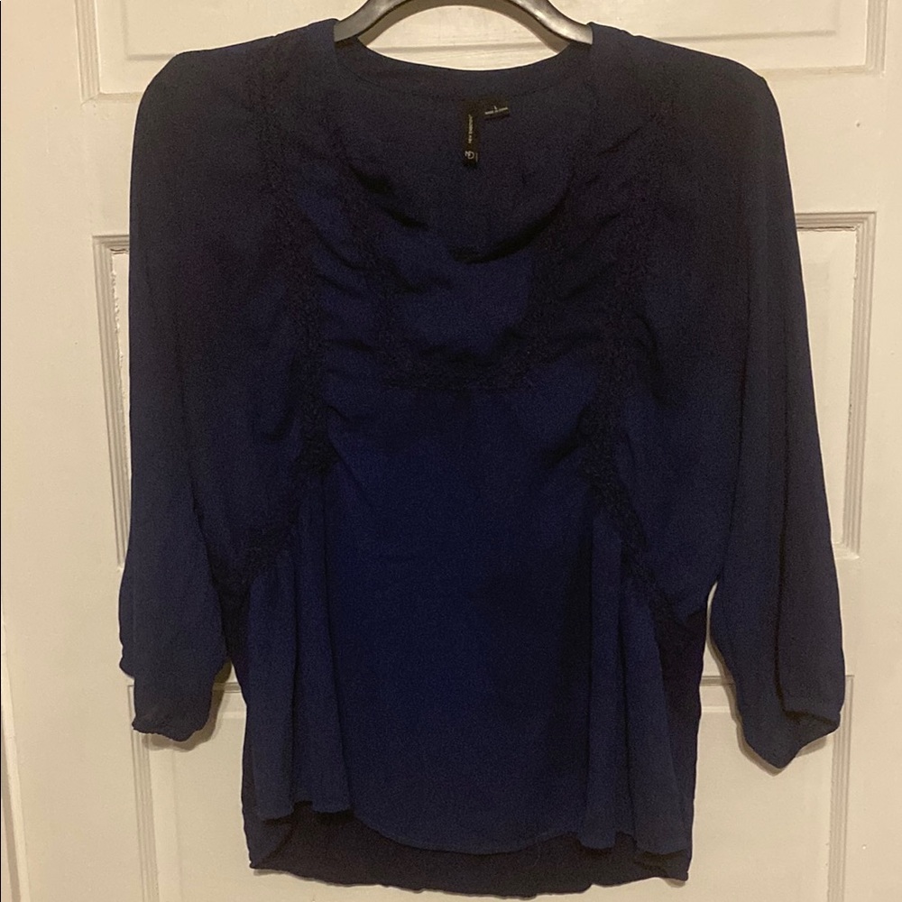 New Directions Blue Ruched 3/4 Sleeve Blouse Sz. Large